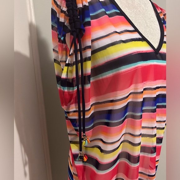 Anne Cole Woman’s Mesh Striped Swimsuit Coverup,V-neck,Multicolor,Size XS/Small - Picture 9 of 12